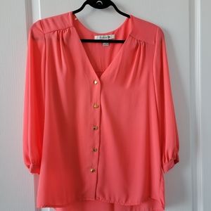 FOREVER 21 CORAL CHIFFON BLOUSE SIZE S
